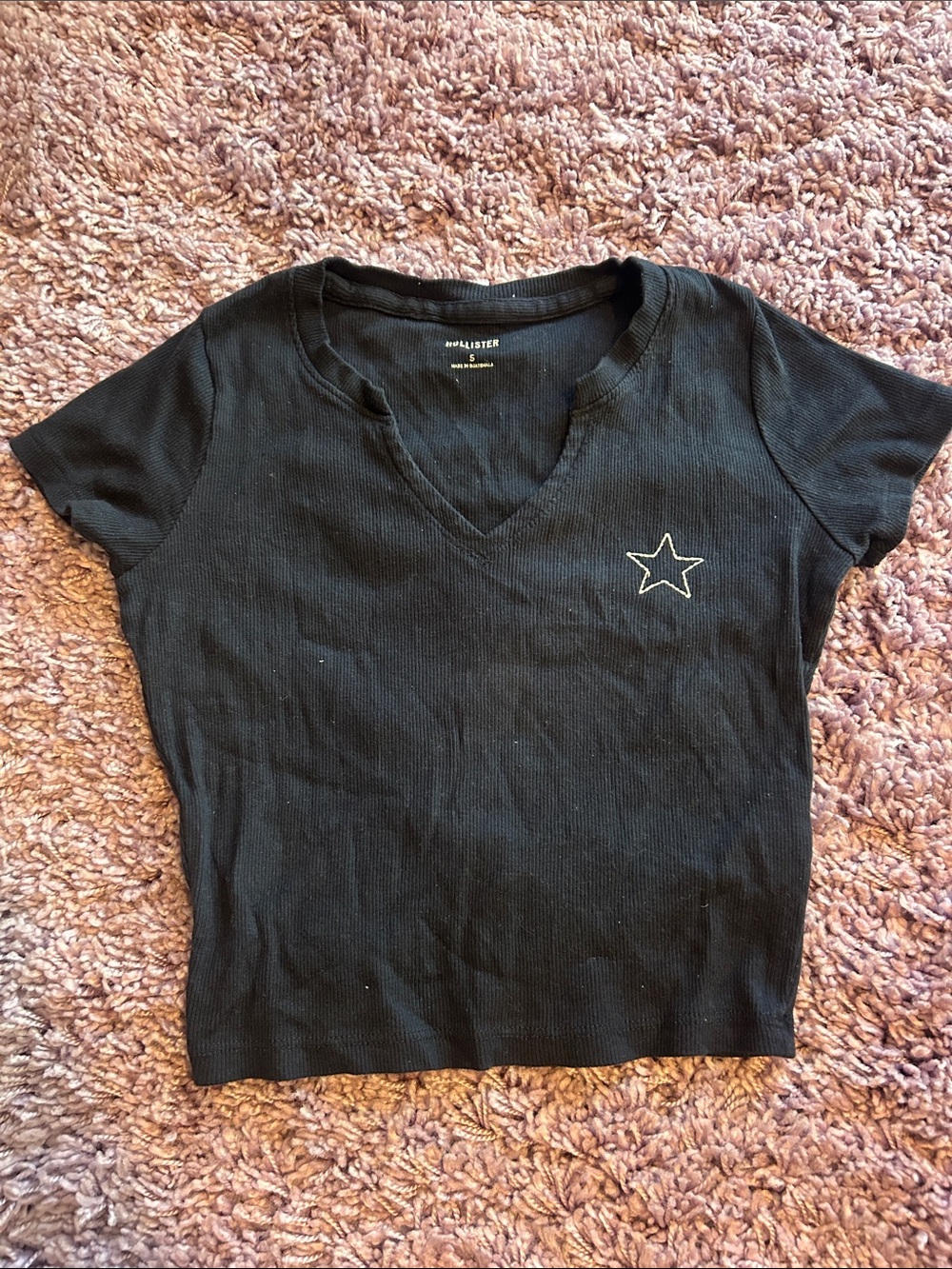 Hollister Dark Blue Ribbed Notch Star Crop Top